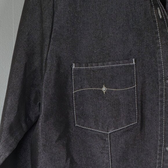 Vintage 90s Western Rancher Black Denim Jacket Shirt NY Jeans Large Streetwear - Picture 8 of 11